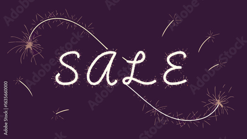 Sale announcement with sparkler effect on a dark purple background creating a festive atmosphere for shopping