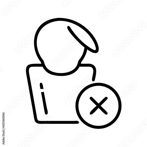Person icon with an x symbol indicating removal or deletion in a simple black and white line drawing style