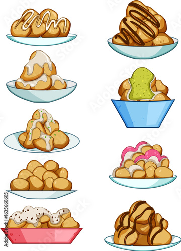 greek loukoumades set cartoon vector illustration