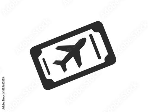 Flat icon of airplane ticket with silhouette of jet, symbolizing air travel, booking, and modern tourism