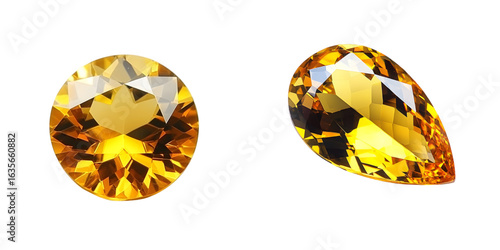 Golden Yellow Topaz with Brilliant Cut isolated on transparent background