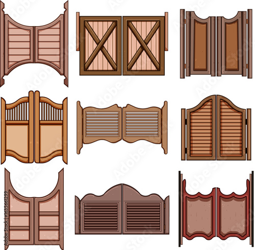 saloon doors set cartoon vector illustration