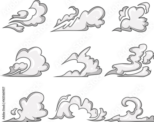 speed smoke cloud set cartoon vector illustration