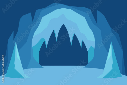 Stylized ice cave entrance with icicles and ice formations
