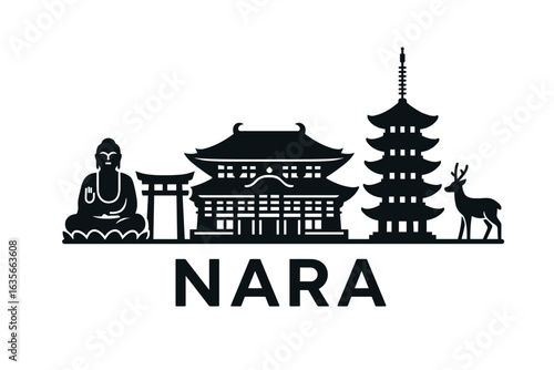 Nara city skyline with iconic buildings and landmarks