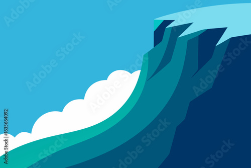 Abstract geometric representation of a crashing wave and cliff
