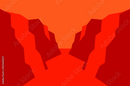 Abstract geometric canyon landscape in shades of red and orange