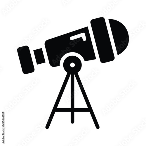A modern glyph icon of powerful telescope lens