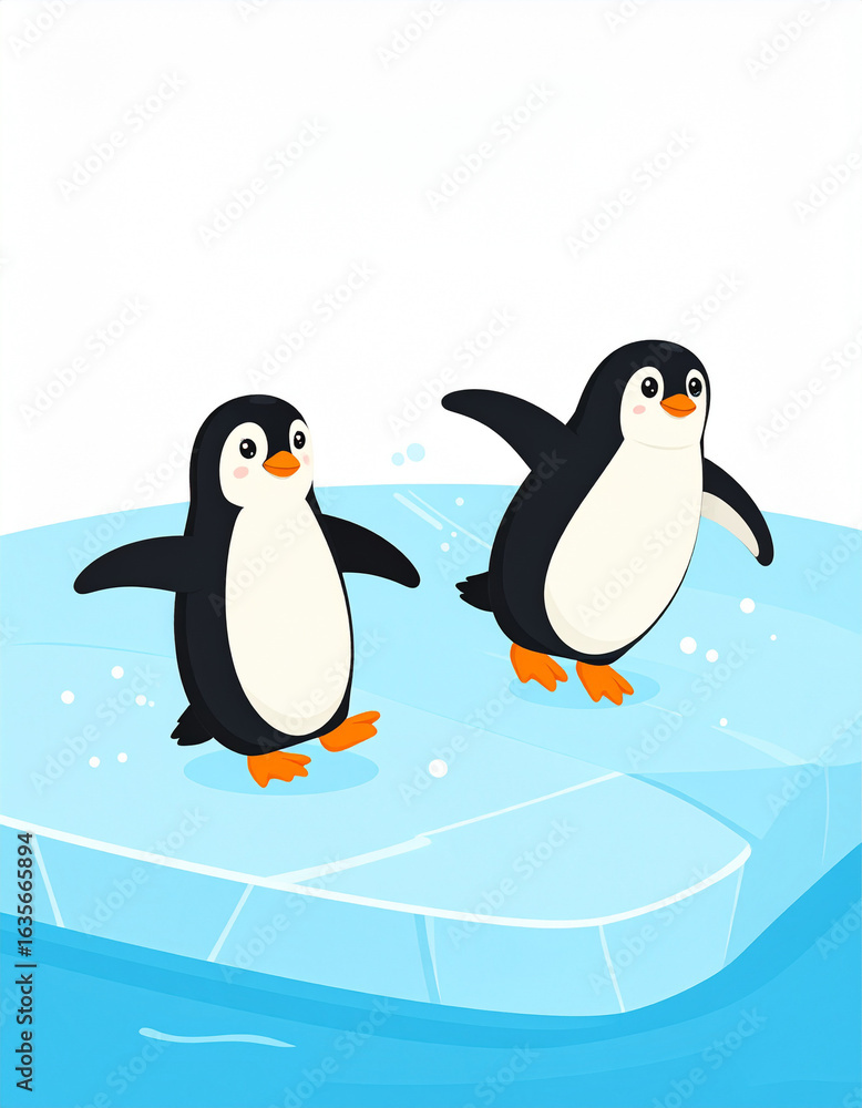 Naklejka premium two penguins on the ice vector 