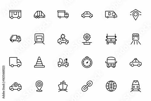 A detailed icon set illustrating all aspects of truck delivery and fleet management — ideal for trucking companies, freight brokers, and fleet tracking software