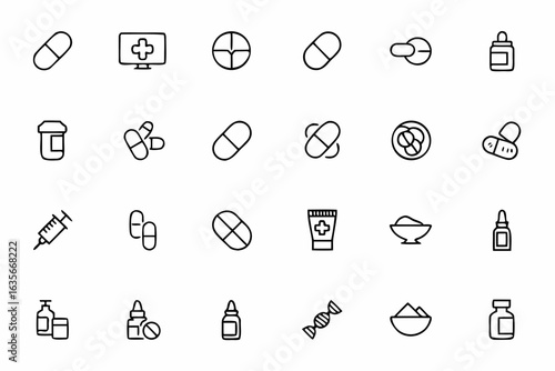 An informative collection of icons representing various pharmaceutical dosage forms — perfect for medicine packaging, healthcare apps, hospital infographics, and pharmacy labeling