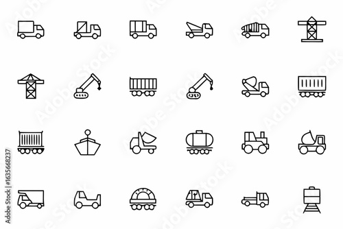 A powerful icon set highlighting heavy-duty trucking, freight hauling, and industrial transport — ideal for freight companies, supply chain management, and industrial logistics