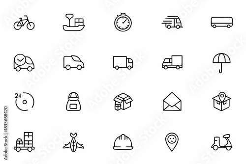 A sleek set of icons emphasizing quick, reliable, and last-mile delivery by trucks — perfect for courier apps, express logistics, and urban delivery solutions