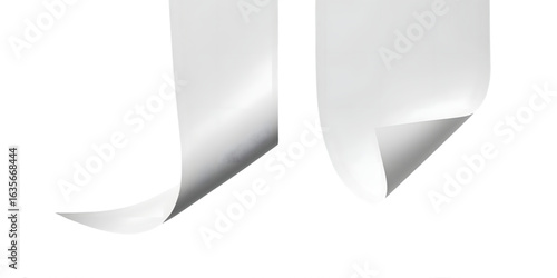 Curled edge white paper sheet isolated on transparent background