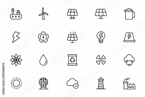 A vivid and eco-conscious collection that represents different sources of electricity generation — ideal for sustainability projects, environmental campaigns, green startups, and energy-related infogr