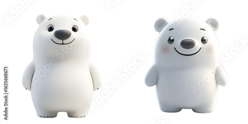 Cute 3D cartoon style polar bear character with a friendly expression. isolated on a transparent background
