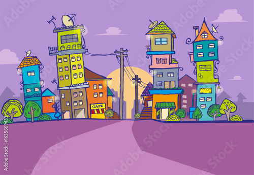 Apartment blocks in stylized doodle art 