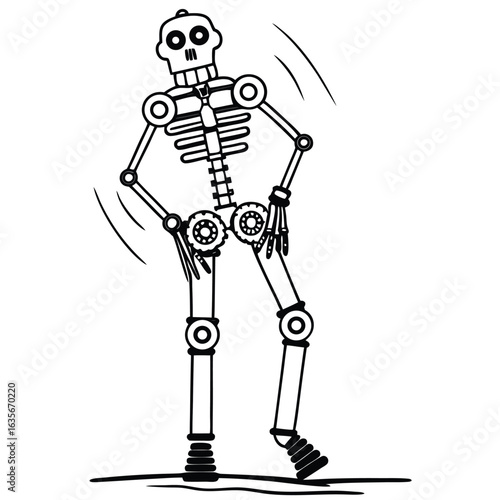 Black and White Line Drawing of a Skeleton in a