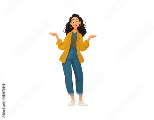 Flat cartoon woman character illustration. Cartoon character flat illustration style on transparent no background