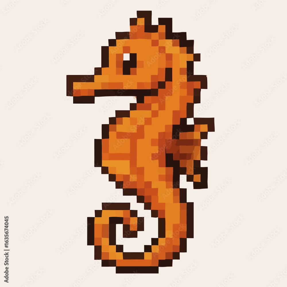 Fototapeta premium Charming pixel art seahorse illustration brings playful retro vibes to your creative projects.