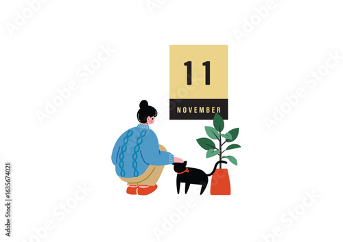 11月のカレンダーと女性