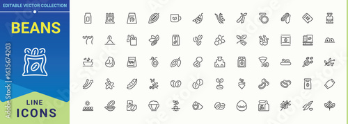 Beans line icon set. Nut And Bean vector line icon set. Thin UI icons. Contain linear symbols peanut, nut and bean, walnut, chestnut, peas. Pictogram and infographic.