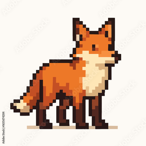 Charming pixel art fox character standing alert, perfect for retro games and digital design projects.