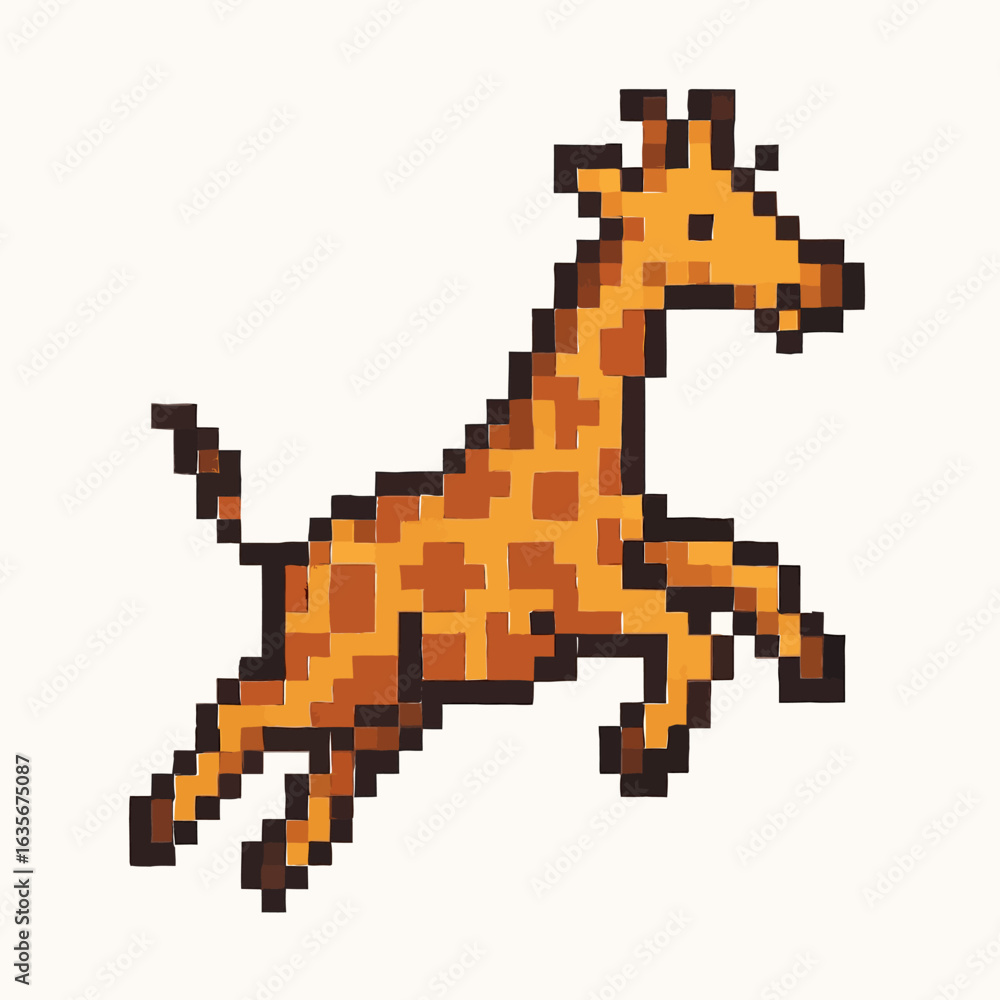 Fototapeta premium Playful pixelated giraffe leaping with joy, perfect for retro gaming and children's designs
