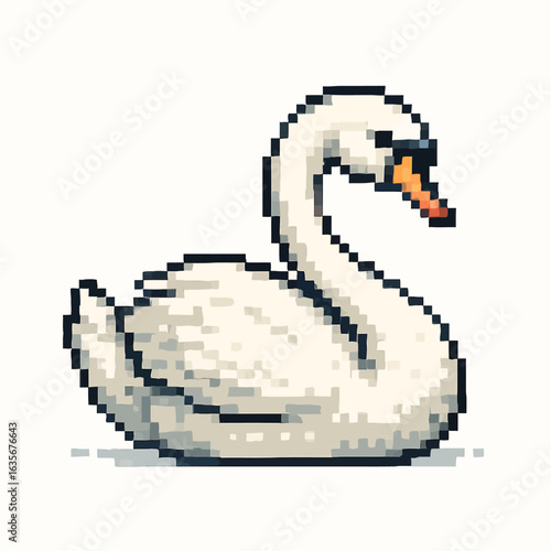 Charming pixel art swan graces any design with elegant simplicity and nostalgic charm