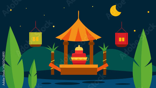 lantern lit bamboo raft celebration