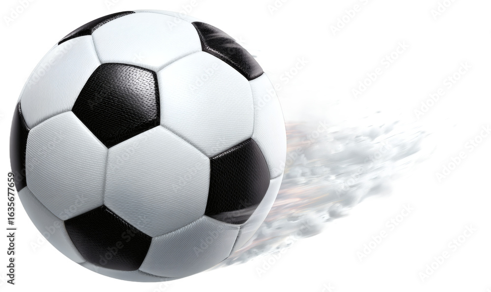 Naklejka premium A high-speed soccer ball in flight with motion blur, capturing the dynamic energy of sports competition and active play.
