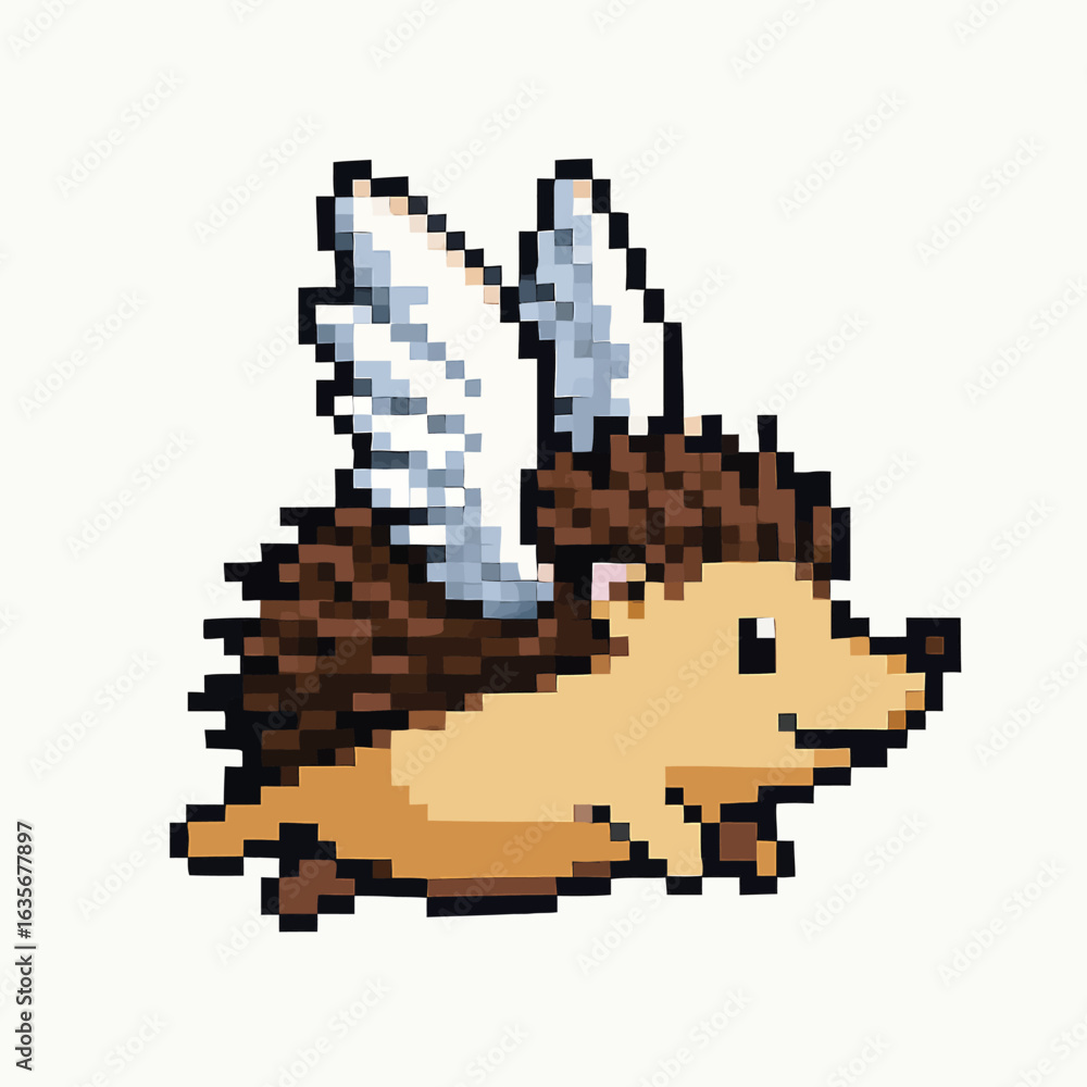 Pixel art hedgehog with wings soaring, perfect for children's books, games, and playful design Pixel art hedgehog with wings soaring, perfect for children's books, games, and playful design
