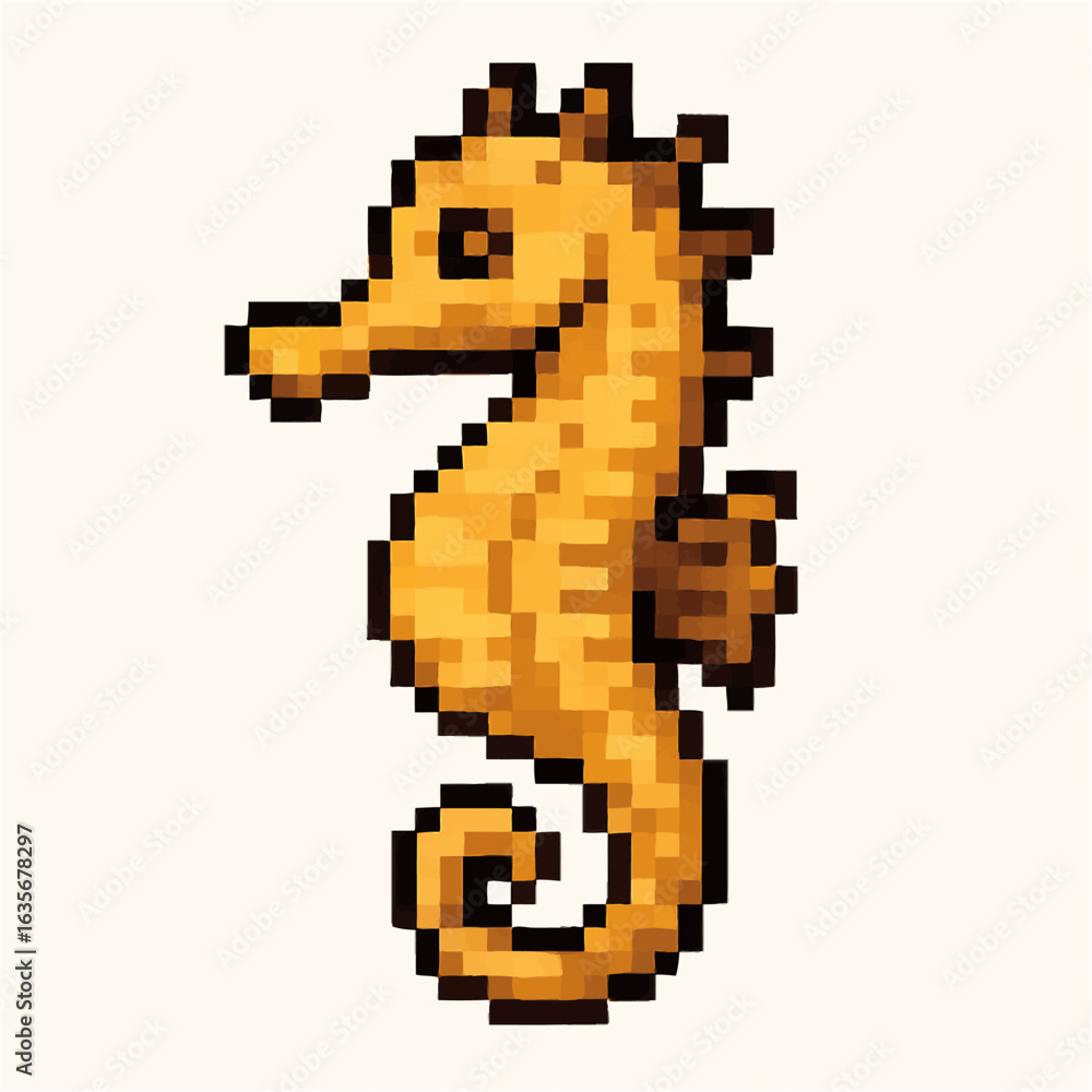Fototapeta premium Pixelated seahorse illustration, perfect for retro gaming, design, or aquatic themed projects