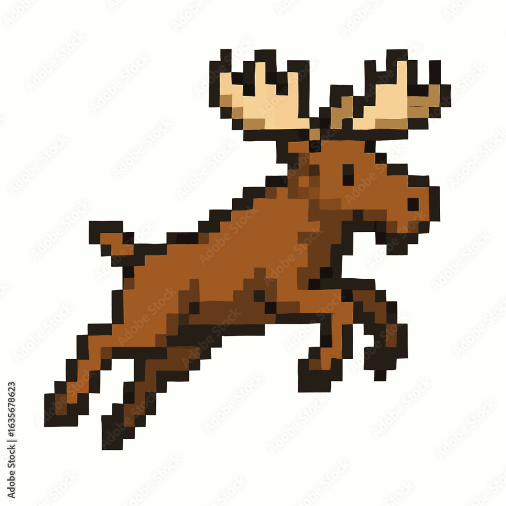 Fototapeta premium Pixelated moose leaping with energy, perfect for games, design, and retro-themed projects