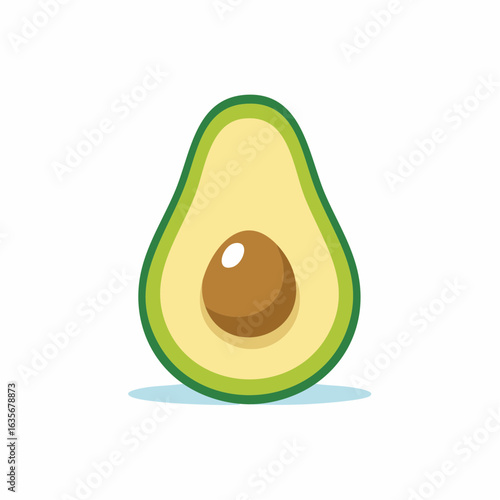 Vibrant Vector Avocado Half with Seed on White Background