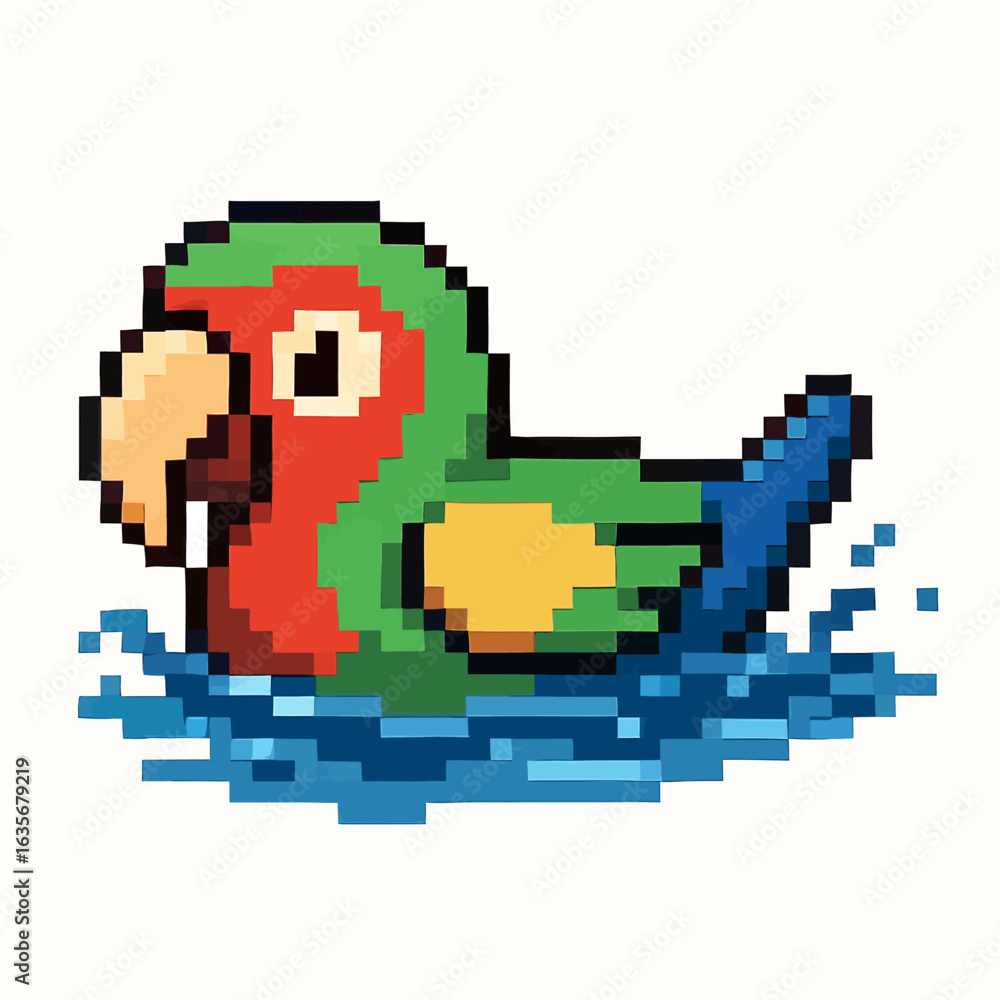 Pixelated parrot swimming in water, retro video game style, perfect for digital projects Pixelated parrot swimming in water, retro video game style, perfect for digital projects