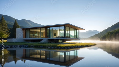 Modern Lakeside Residence With Glass Walls Reflecting Nature's Beauty