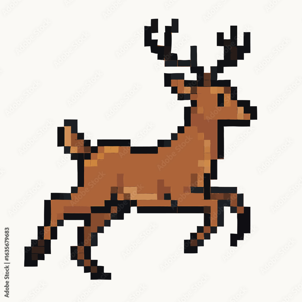 Fototapeta premium Pixelated deer running gracefully, perfect for retro gaming, wildlife, and vintage designs, pure joy