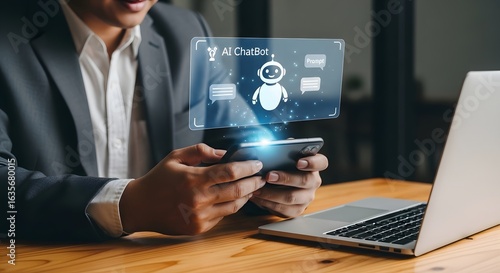 Wallpaper Mural Businessman Interacting with AI Chatbot on Laptop Screen Torontodigital.ca