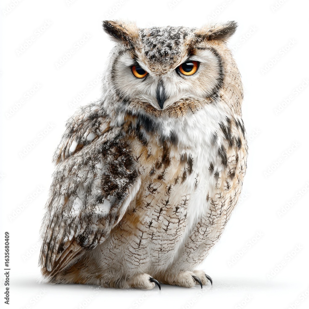 Obraz premium Majestic Eagle Owl Staring, Isolated on White