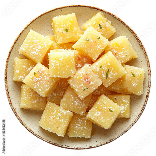 Indian barfi sweets on plate isolated on transparent background