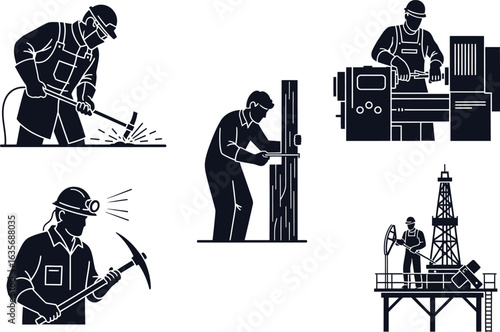 Vector art of illustrations of various industrial workers isolated on white background vector