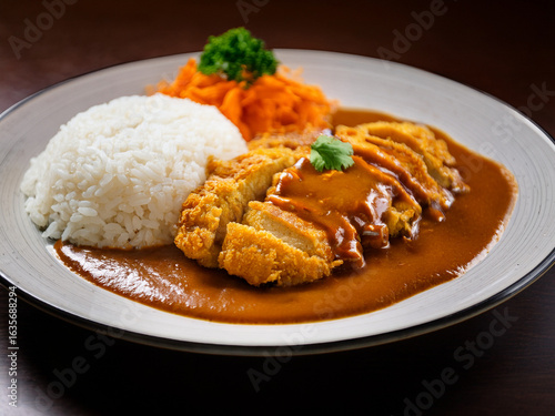 Vibrant Close-up: Freshly Sliced Katsu Curry with a Rich, Glossy Sauce

