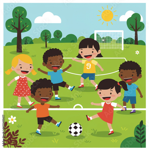 children playing football