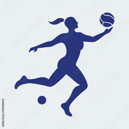 Blue Silhouette of a Woman Playing Basketball