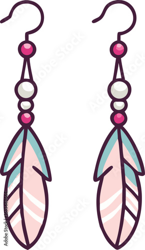A pair of delicate beaded dangle earrings with a feather motif, perfect for a bohemian, natural, and artistic fashion statement.