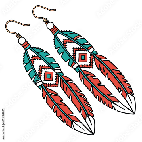 A pair of long beaded dangle earrings with a native american-inspired design, perfect for a bohemian and artistic fashion statement.