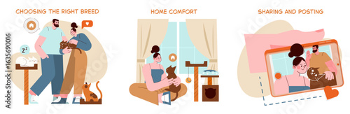 Cat Adoption and Sharing Moments Vector Illustration