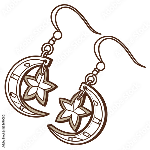 A pair of rustic wooden dangle earrings with a cowgirl style, perfect for a natural, earthy, and bohemian fashion statement.