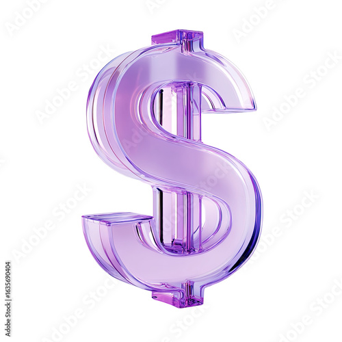 3D rendered, translucent,  lilac dollar sign